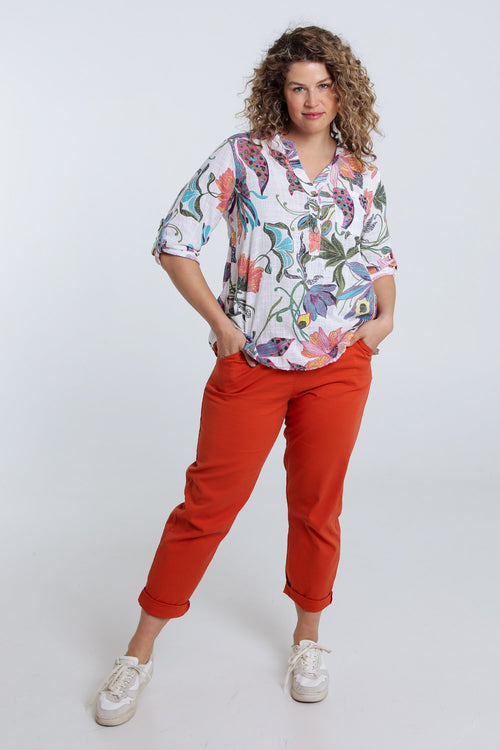 Blouse en gaze de coton imprimé floral-Paprika-7