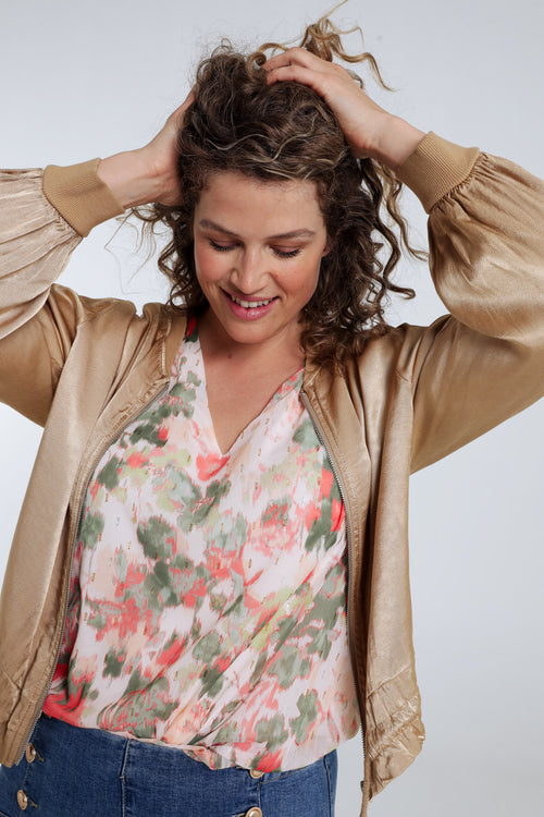 Bomber uni en viscose effet satin-Paprika-3