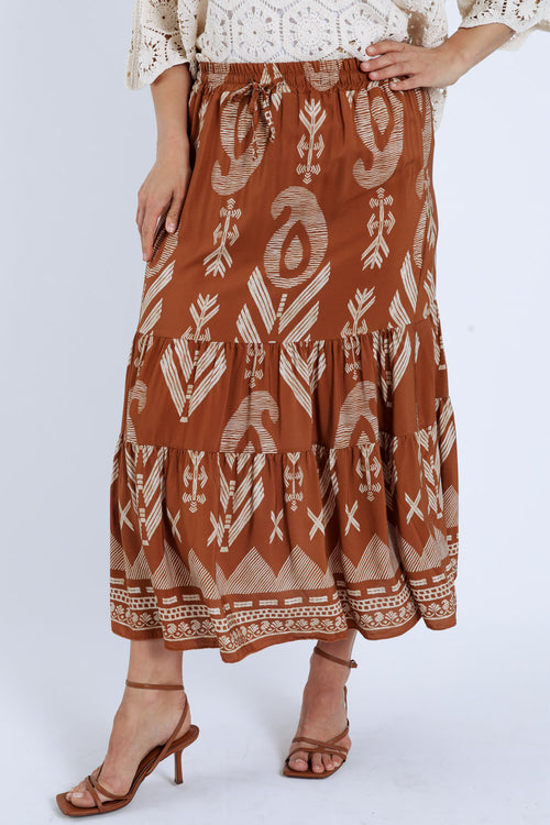 Langere jurk van bicolor etnisch bedrukt viscose-Paprika-1