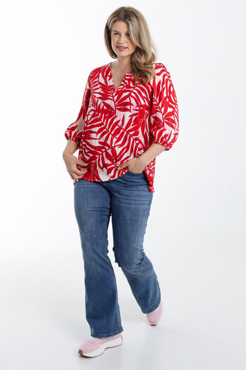 Blouse en viscose imprimé feuillage-Paprika-7