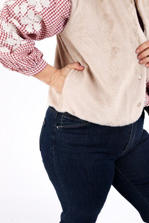 Effen gilet van imitatiebont-Paprika-5