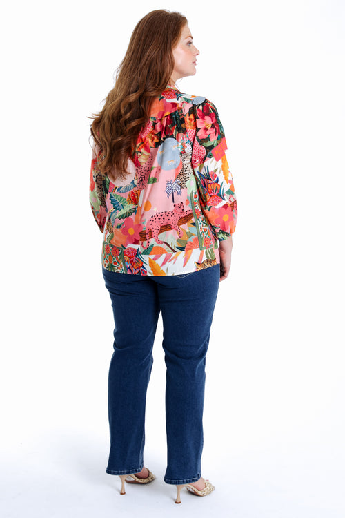 Blouse en coton imprimé jungle-Paprika-3