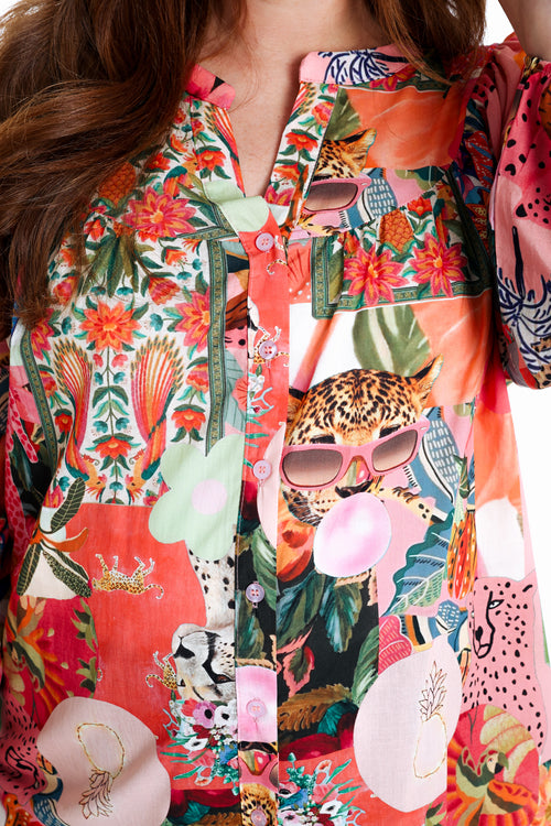 Blouse en coton imprimé jungle-Paprika-6