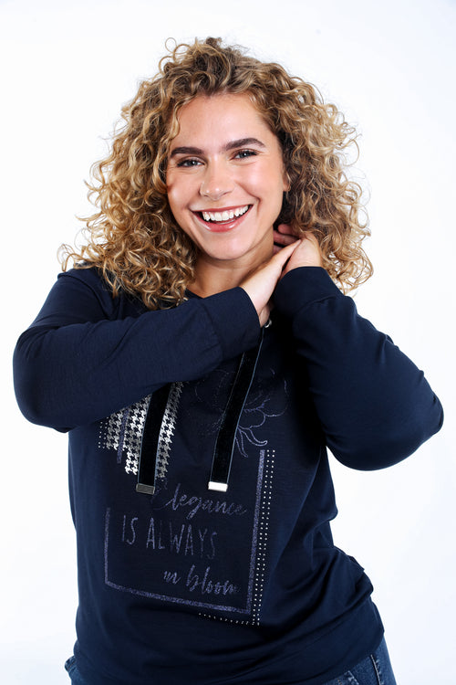 Effen sweat van badstof met print en strass-steentjes-Paprika-4