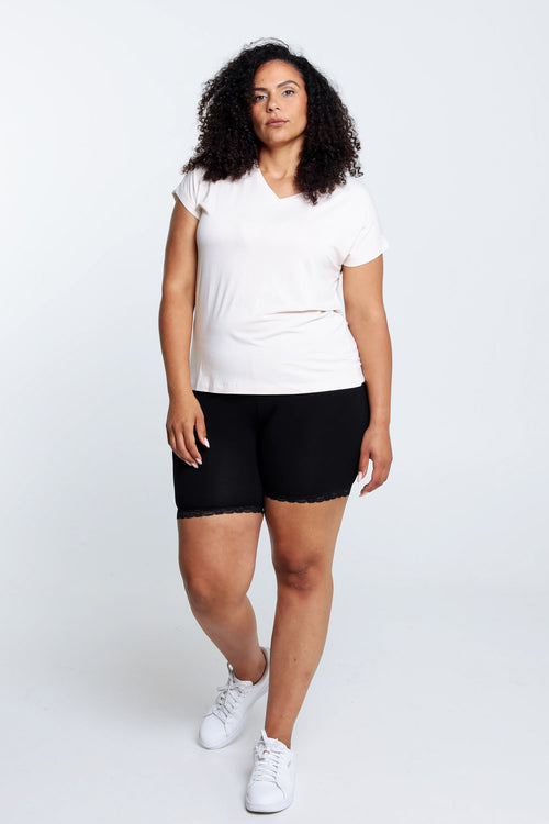 Short legging en viscose détail dentelle-Paprika-6