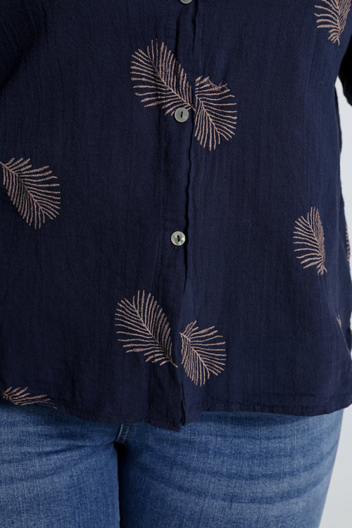 Chemise en coton unie avec feuilles brodées-Paprika-6