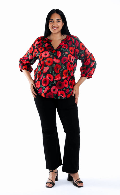 Blouse en coton imprimé coquelicots-Paprika-5