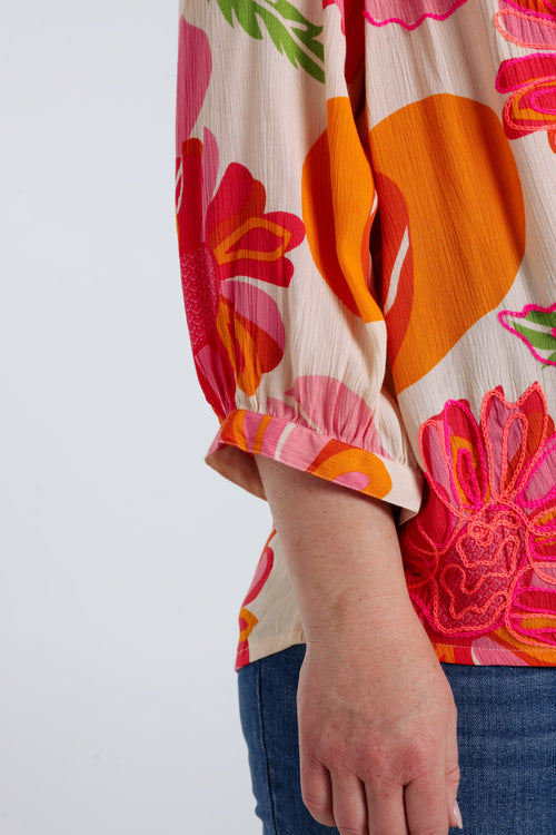 Blouse en viscose imprimé floral-Paprika-4