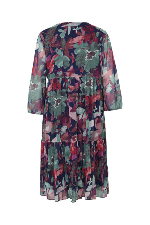 Korte tuniekjurk in gekreukeld visnet met bloemenprint en lurex-Paprika-9