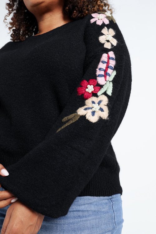 Pull uni avec manches détail broderies-Paprika-6