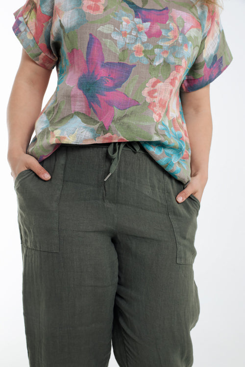 Effen linnen 7/8 broek-Paprika-4