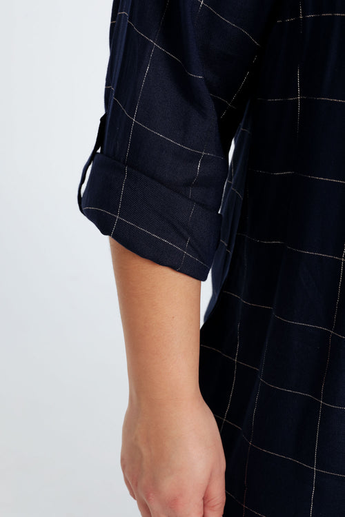 Lange, geruite blouse in viscose met borduurwerk-Paprika-7