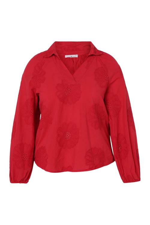 Blouse en coton unie avec fleurs brodées-Paprika-10
