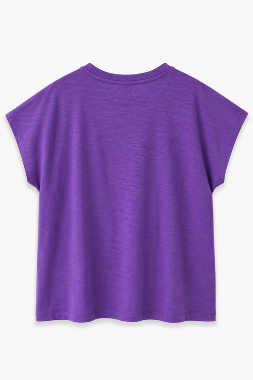 Effen katoenen T-shirt met textuur + geborduurd hart-Paprika-2