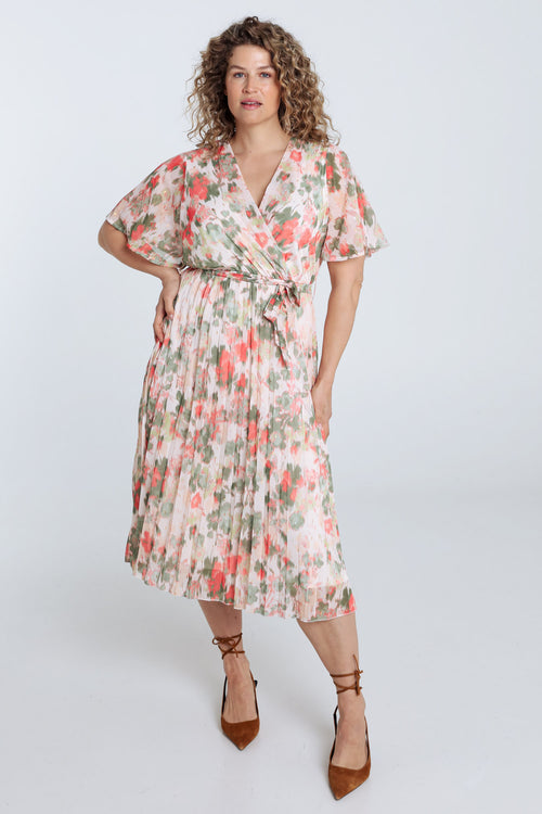 Jurk van geprinte voile met lurex-Paprika-9
