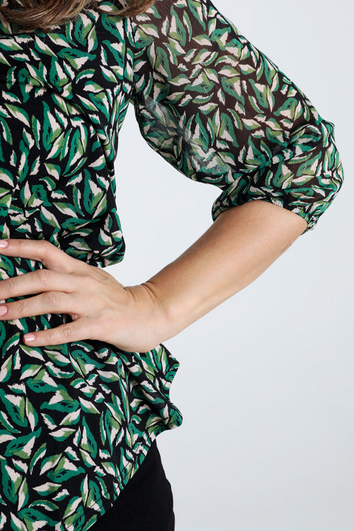 T-shirt met bladerenprint-Paprika-4