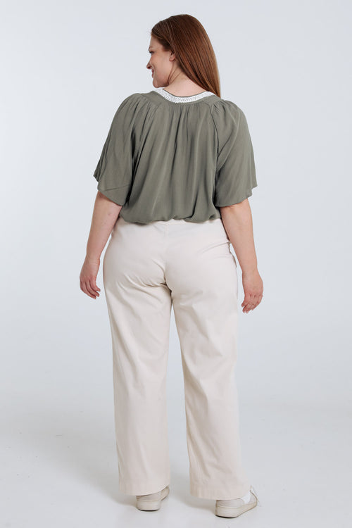Blouse en viscose unie et macramé-Paprika-2