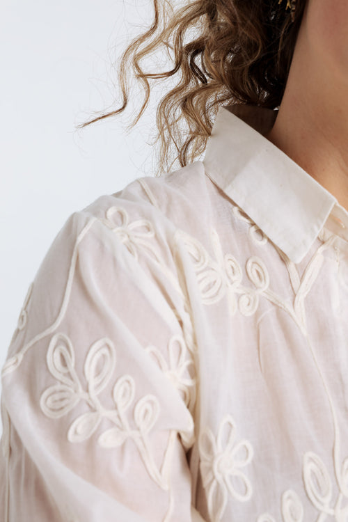 Chemise en coton unie avec fleurs brodées-Paprika-6