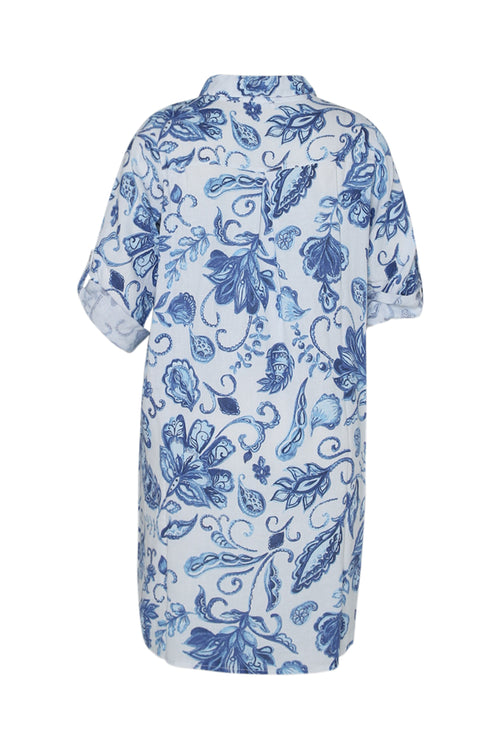 Overhemd met lange mouwen van linnen met Indische bloemenprint-Paprika-2