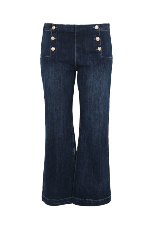 Effen kickflare palazzojeans met 6 gouden knopen-Paprika-9