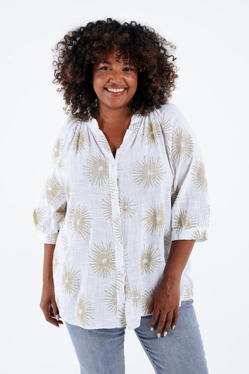 Blouse en coton imprimé soleil en foil-Paprika-1