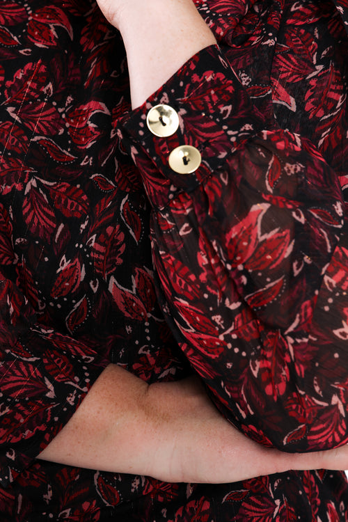 Blouse lavallière imprimé feuilles avec lurex-Paprika-4