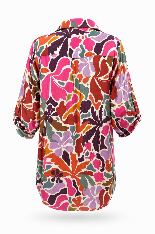 Lange blouse in viscose met bloemenprint-Paprika-11