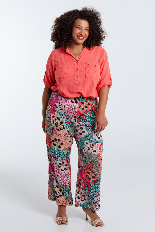 Pantacourt en viscose imprimé floral-Paprika-9