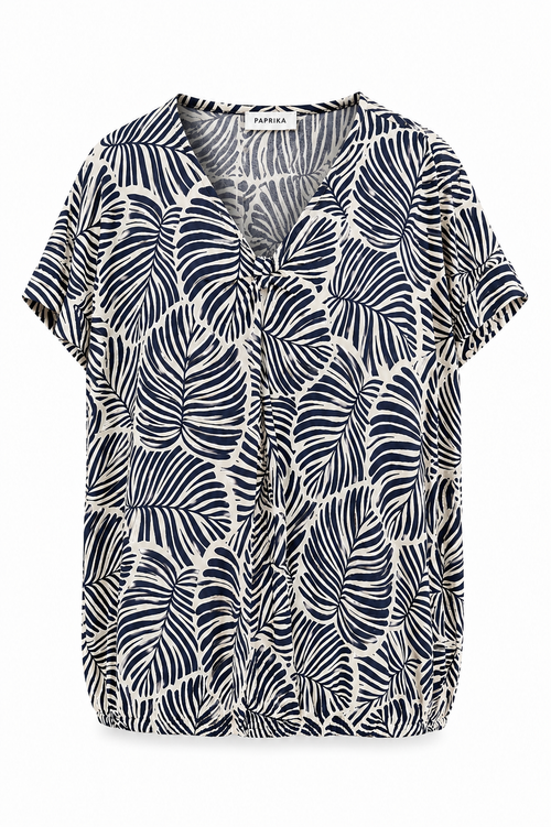 T-shirt van koel mesh met bladprint-Paprika-2