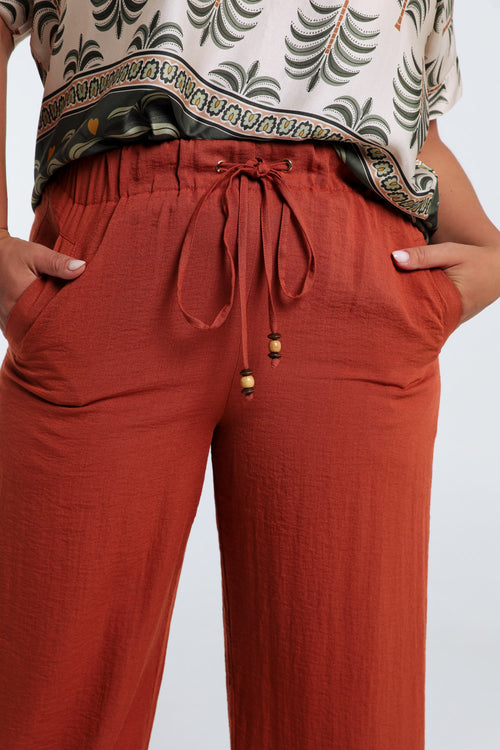 Pantalon large en viscose uni-Paprika-5