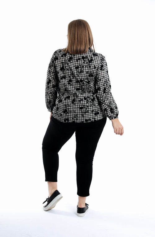 Blouse van katoen met vichyprint en flockbloemen-Paprika-2