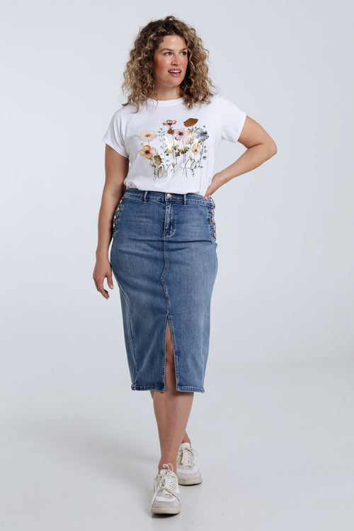 T-shirt en coton imprimé floral avec foil-Paprika-9