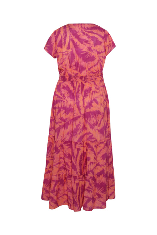 Lange jurk van viscose met bladerenprint-Paprika-11