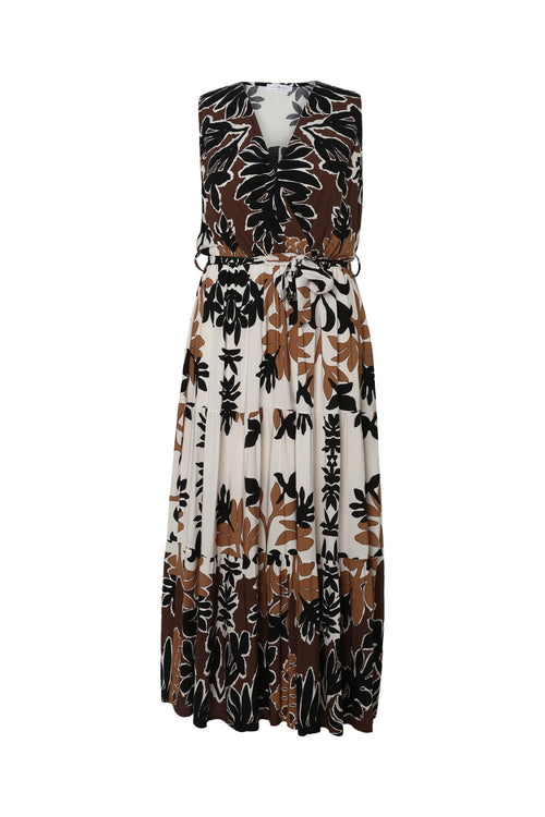 Robe longue en viscose imprimé feuillage-Paprika-10