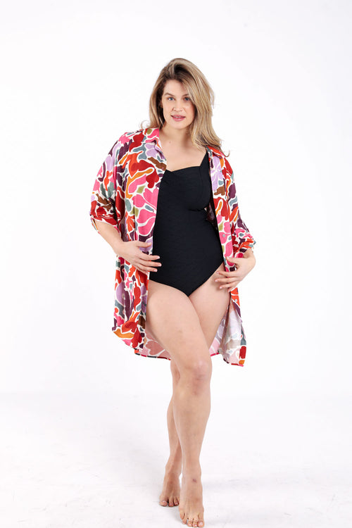 Badpak met reliëfstof en ton-sur-ton grafisch dessin-Paprika-7