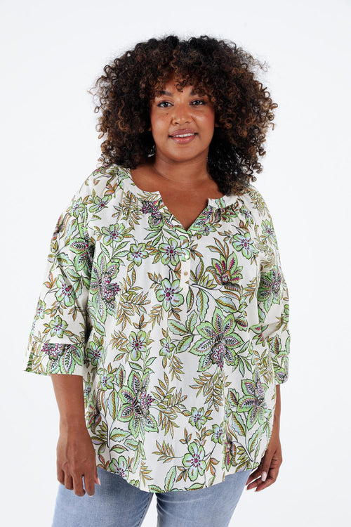 Blouse en coton avec imprimé floral-Paprika-1