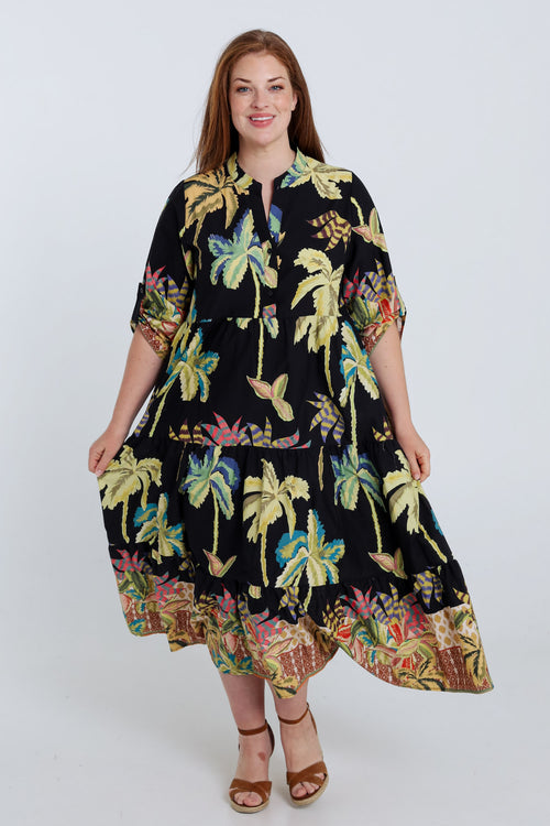 Robe longue en coton imprimé palmier-Paprika-7