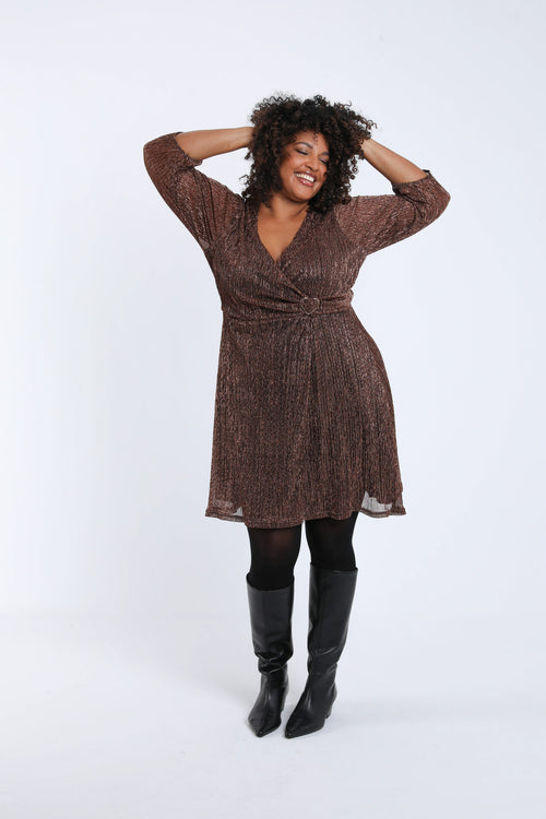 Effen geplooide jurk met lurex-Paprika-9