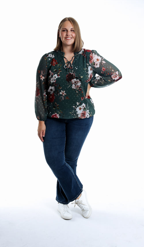 Blouse plumetis met bloemenprint-Paprika-7