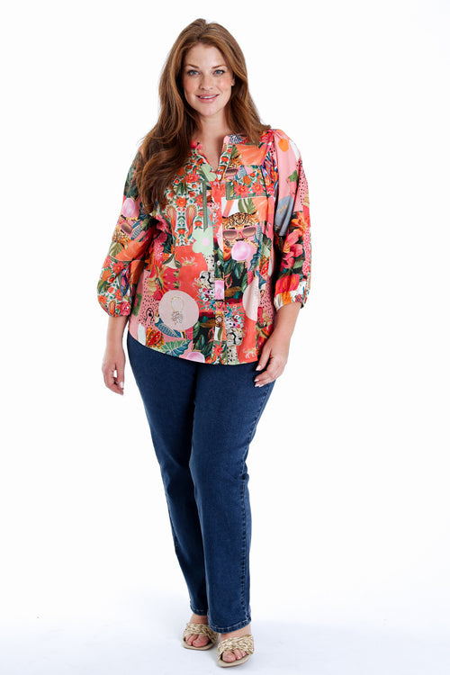 Blouse en coton imprimé jungle-Paprika-9