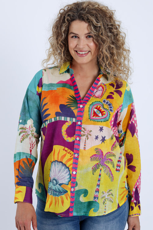 Chemisier en coton imprimé tropical-Paprika-1