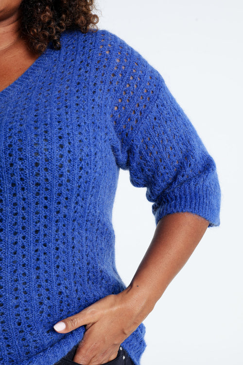 Pull court uni ajouré-Paprika-4