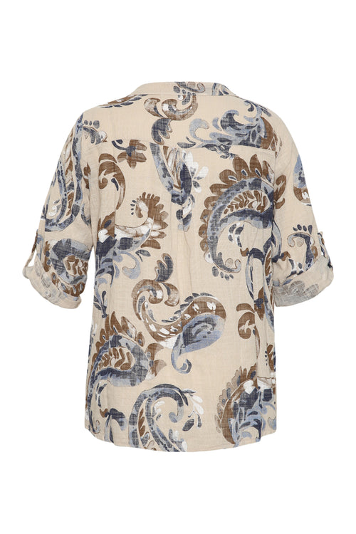 Chemisier en gaze de coton imprimé cachemire-Paprika-11