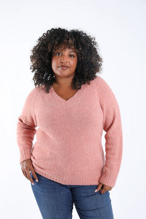 Effen bouclé trui-Paprika-1