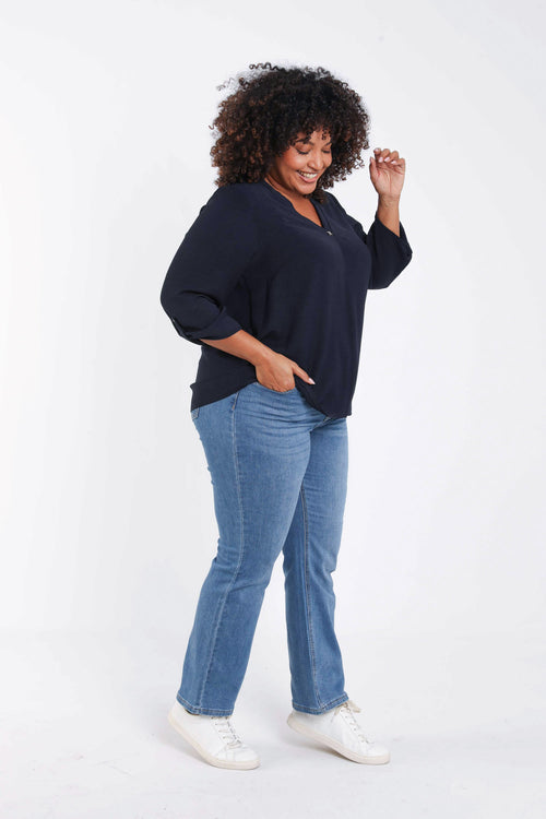 Effen blouse met sierdetails-Paprika-8