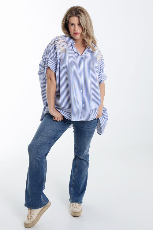 Chemise oversize rayée en coton avec broderies-Paprika-8