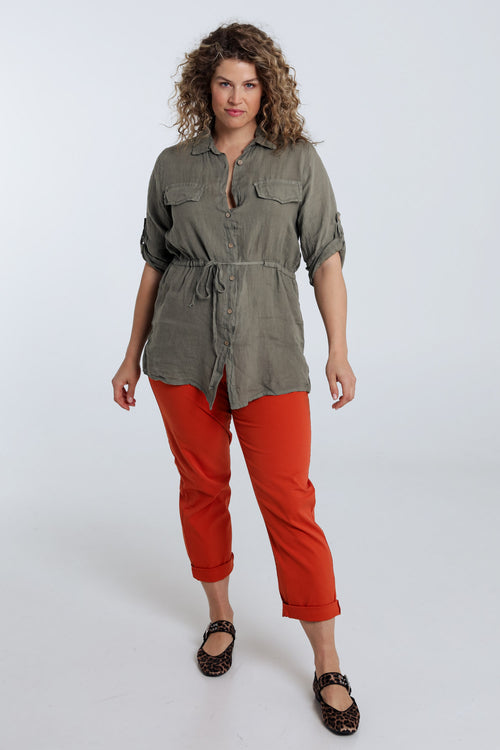 Effen linnen tuniek-Paprika-9