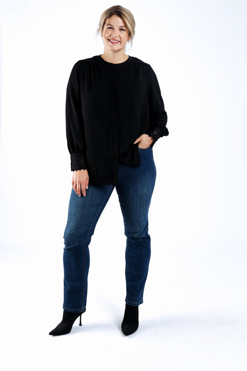 Blouse unie avec dentelle-Paprika-8