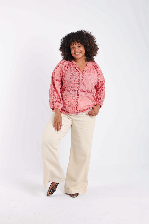 Blouse van katoen met bandana print-Paprika-8