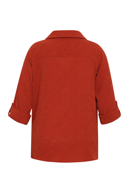 Chemise unie avec motif fleurs en relief-Paprika-2